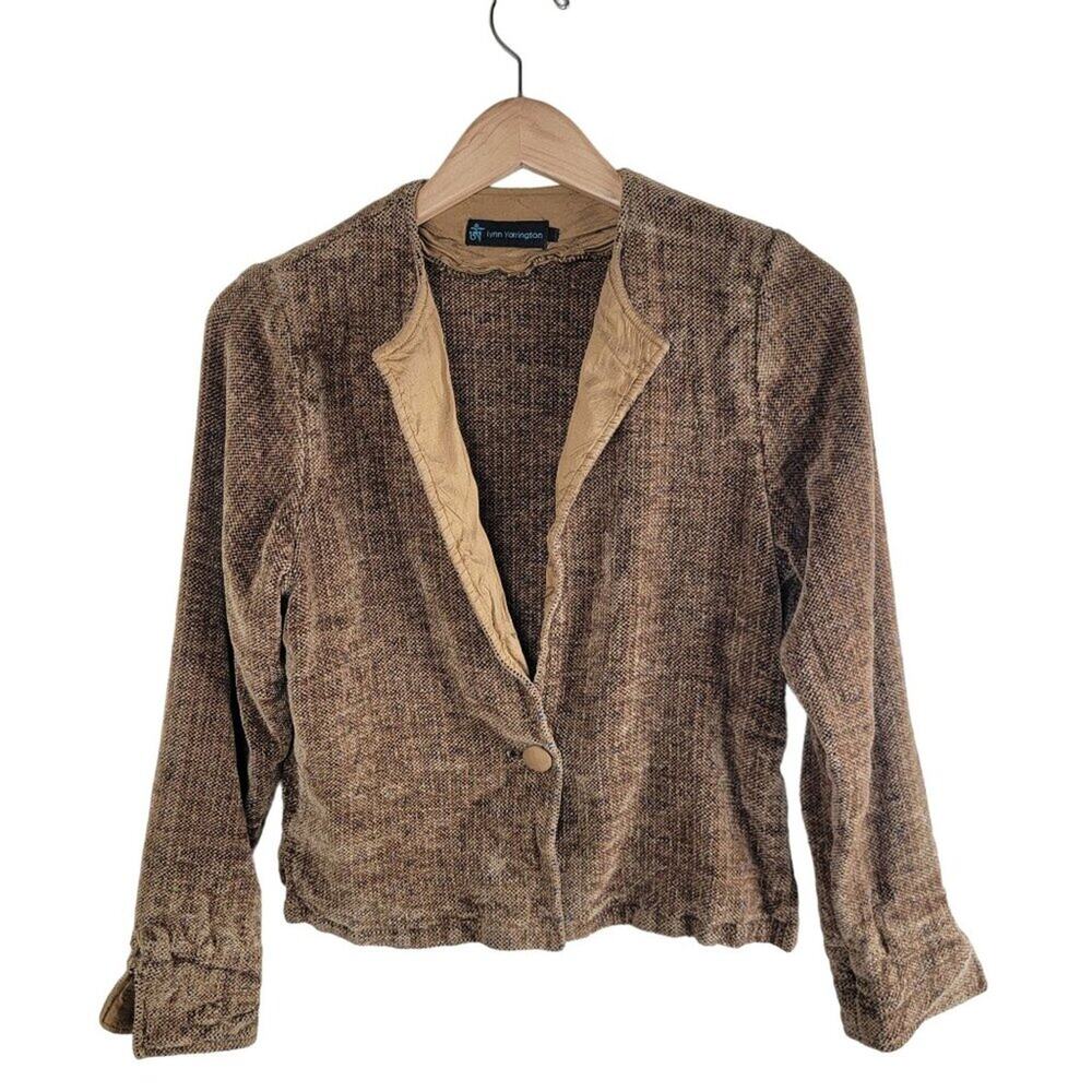 Lynn Yarrington Womens Chenille Blazer Jacket size S Gold Handwoven Lagenlook